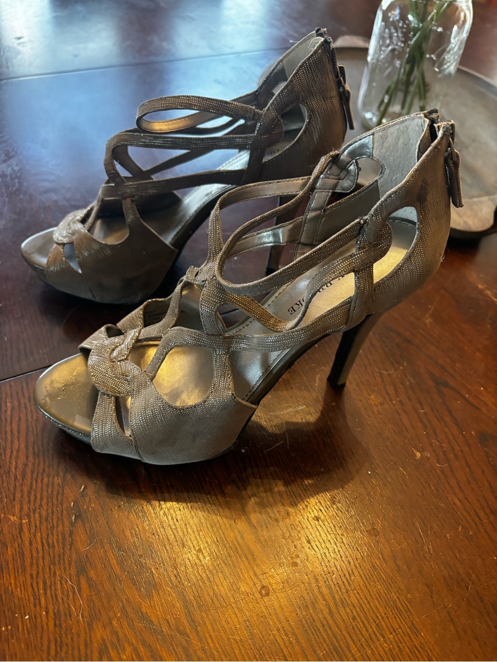 Strappy High Heel Sandals in Taupe - Women's Fashion Heels